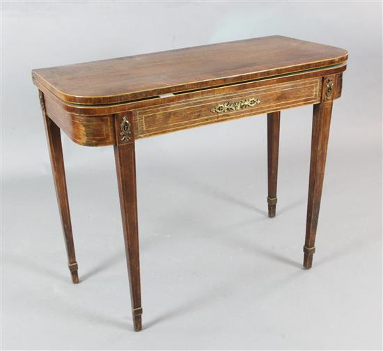 A Regency rosewood card table 3ft.